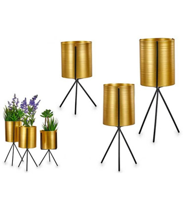 Set of 2 Round Black Metal Plants Pots on Stand
