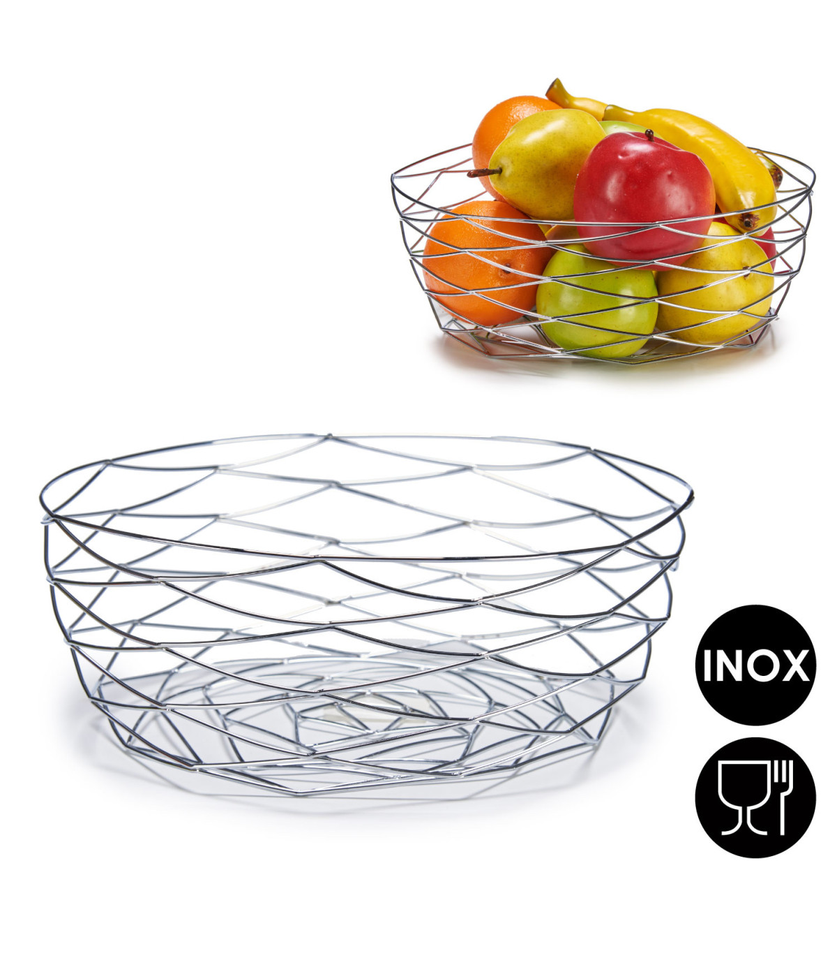 Corbeille à fruits et légumes en métal, design courbé, moderne, H x D : env. 11,5 x 26 cm, noire