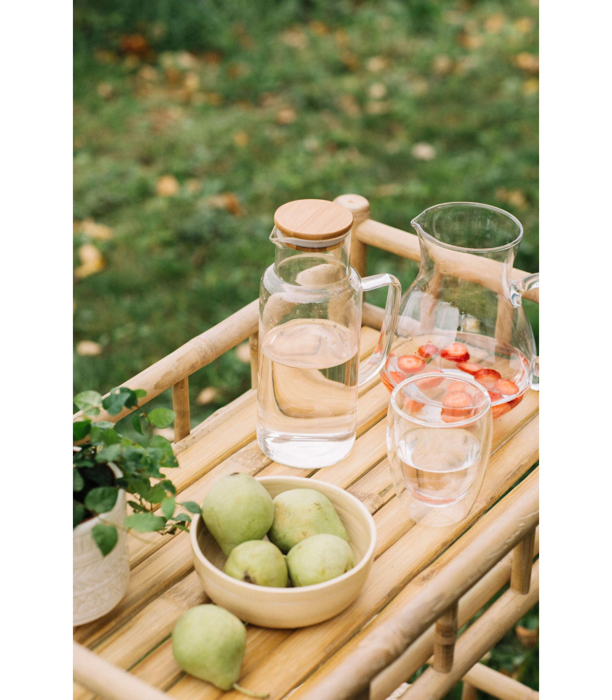 Carafe En Verre ACQUA Di Amalfi 2L - Couvercle Inox/Bambou, Infuseur Fruits | Étanche, Design Italien