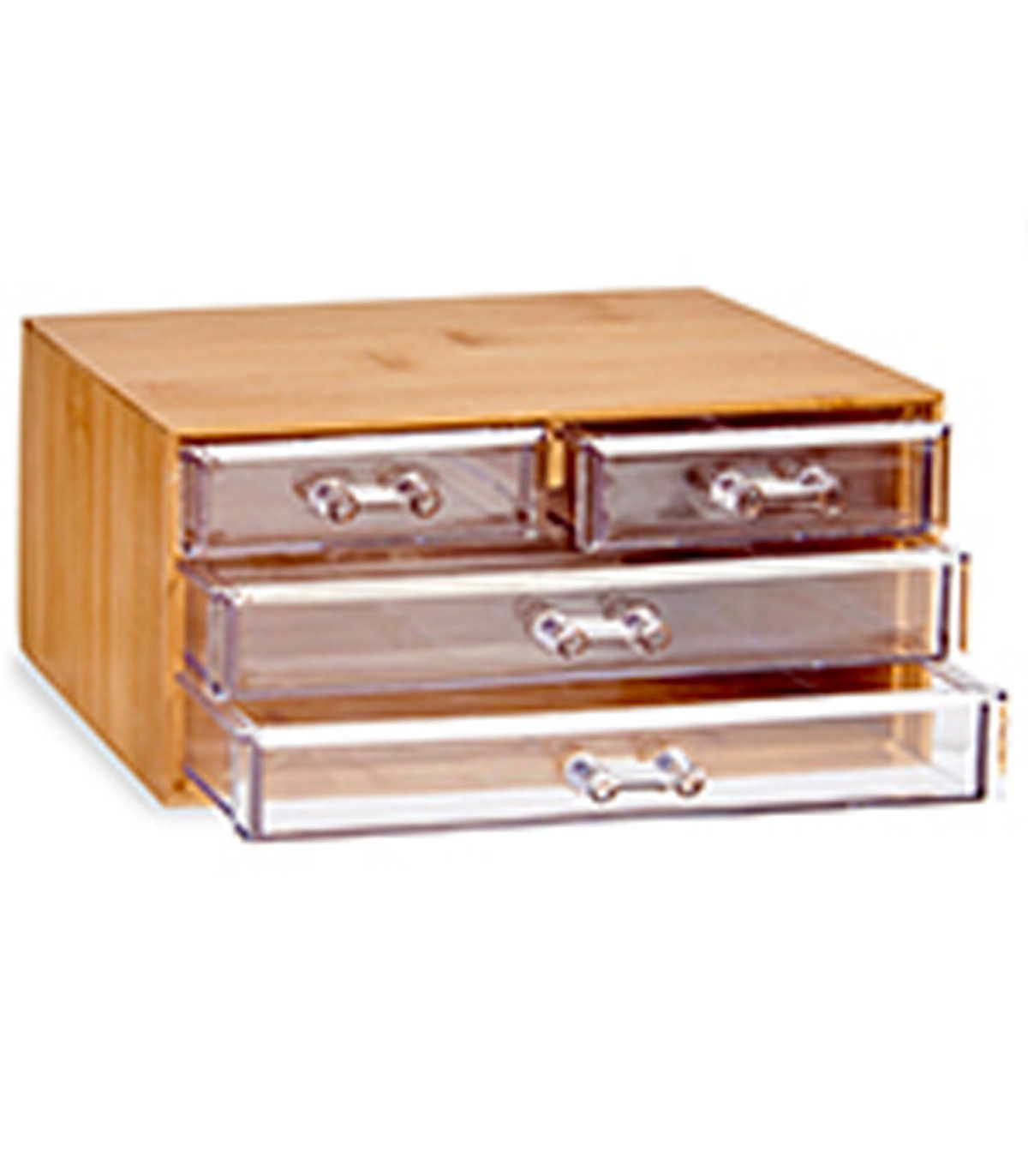 Relaxdays Organiseur Cosmétique Bambou 3 Tiroirs - Boîte Rangement Maquillage Et Bijoux, 15x30x17,5 Cm, Naturel Et Transparent