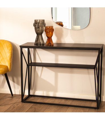 Console en métal noir et bois 100x30x75.5cm