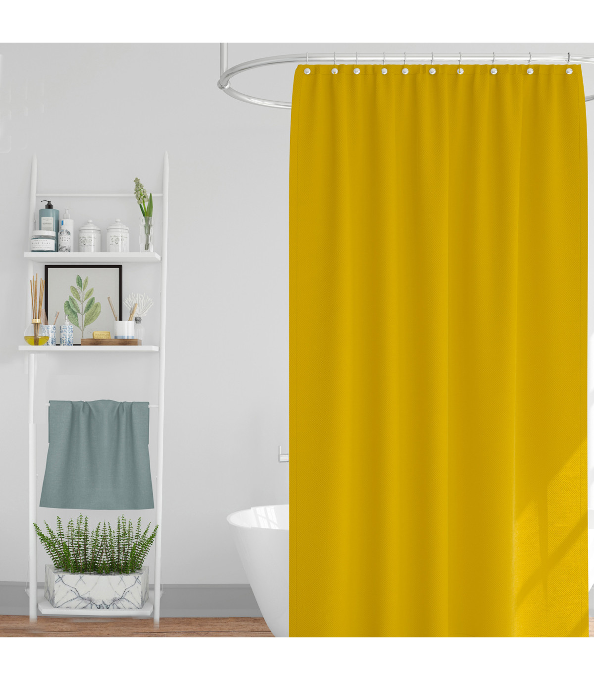 Rideau De Douche Anti-moisissure 180x200 Cm - Tissu Imperméable Rayé Jaune Et Blanc - Lavable Et Facile à Installer