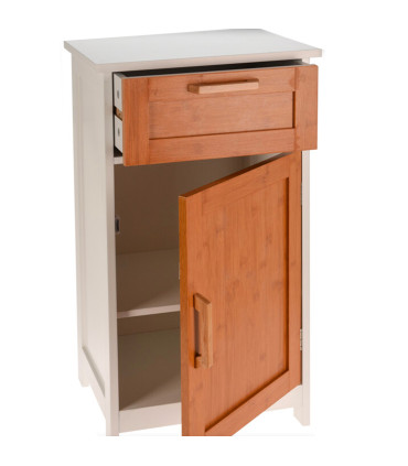 Table de chevet bois et blanc 1 tiroir et 1 placard 40x30x70cm