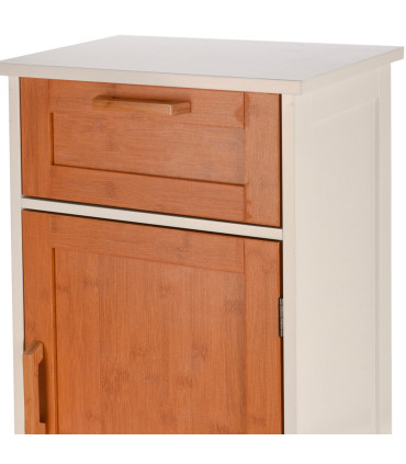 Table de chevet bois et blanc 1 tiroir et 1 placard 40x30x70cm