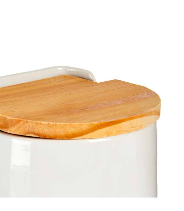 Salt Conservation Pot white ceramic and bamboo