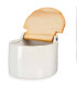 Salt Conservation Pot white ceramic and bamboo