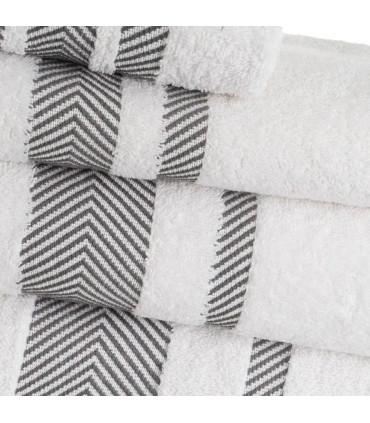 Serviette de toilette 100% coton blanc et gris 50x100cm