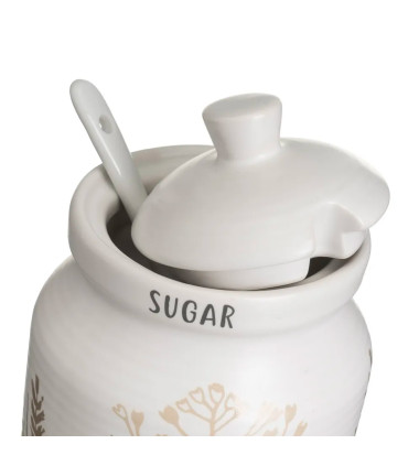 Sucrier + pot à lait en céramique blanche motif herbes