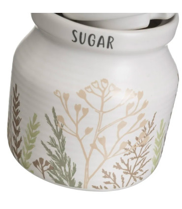 Sucrier + pot à lait en céramique blanche motif herbes