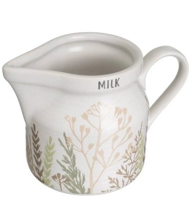 Sucrier + pot à lait en céramique blanche motif herbes