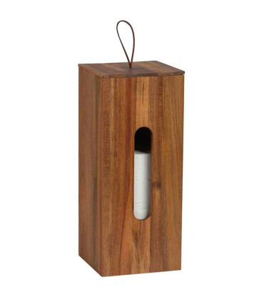 Rangement stock rouleaux papier toilette en acacia 14x14x33cm