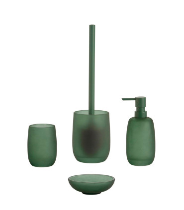 Brosse WC en verre vert mat et plastique 10x10x36cm