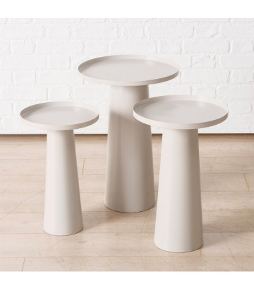Set de 3 tables d'appoint ronde en métal blanc