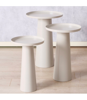 Set de 3 tables d'appoint ronde en métal blanc
