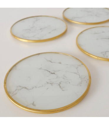 Set de 4 dessous de verres marbré blanc et doré 10cm
