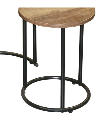 Set of 2 Wood and Metal Round Side Tables