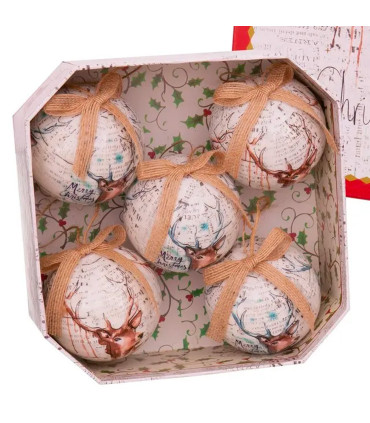 Coffret de 5 boules de Noël rétro cerf - 7.5cm