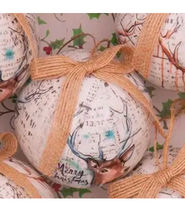 Coffret de 5 boules de Noël rétro cerf - 7.5cm