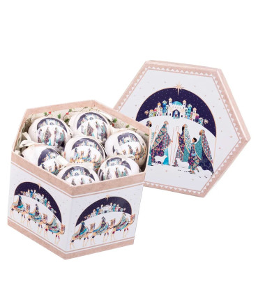 Coffret de 14 boules de Noël rétro rois mages 7.5cm