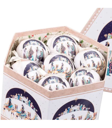 Coffret de 14 boules de Noël rétro rois mages 7.5cm