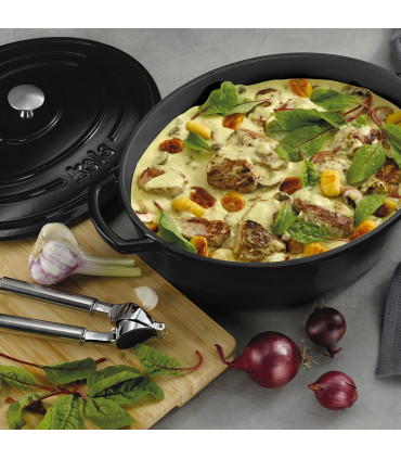 Cocotte en fonte émaillée noire ovale avec couvercle 6,5L