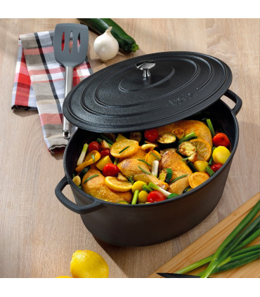 Cocotte en fonte émaillée noire ovale avec couvercle 6,5L