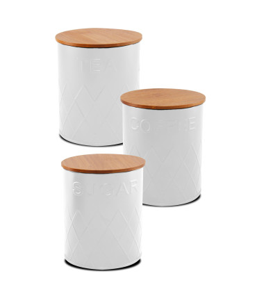 Set of 3 Kitchen jars black metal and bamboo