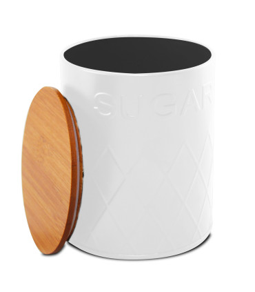 Set of 3 Kitchen jars black metal and bamboo