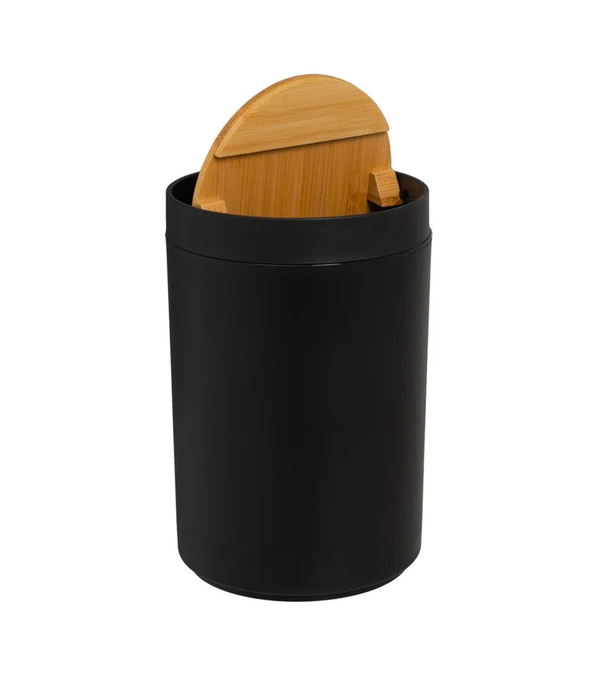 Poubelle capacité 30 litres bambou/métal noir 29 x 29 | Maisons du Monde