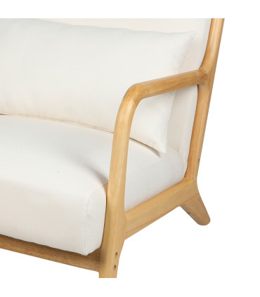 Fauteuil en bois d'hévéa et coussins blancs 77x65x73cm