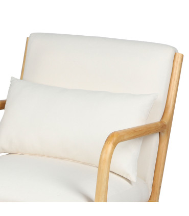 Fauteuil en bois d'hévéa et coussins blancs 77x65x73cm