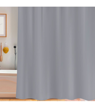 Rideau de douche plastique gris avec 12 anneaux 180x200cm