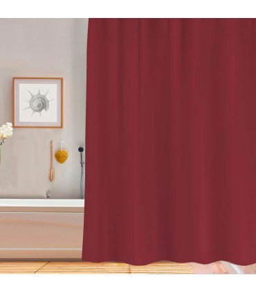 Rideau de douche plastique rouge avec 12 anneaux 180x200cm