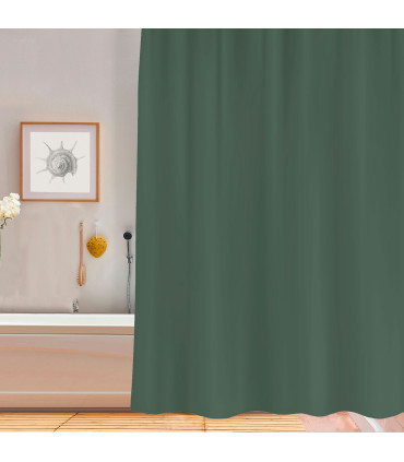Rideau de douche plastique vert avec 12 anneaux 180x200cm
