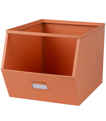 Casier de rangement en métal rose empilable avec étiquette 32x23x21cm