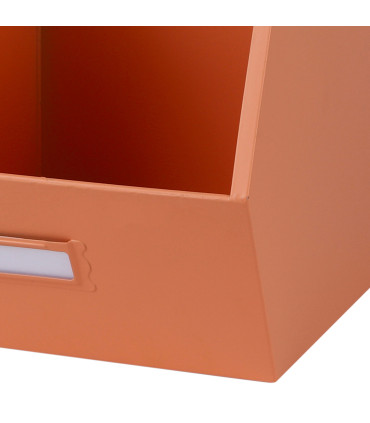 Casier de rangement en métal rose empilable avec étiquette 32x23x21cm