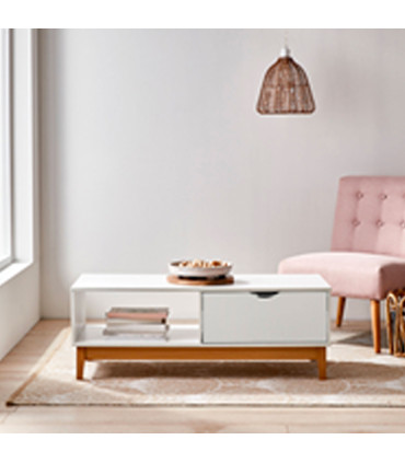 Table basse blanc et bois 110x50x40cm