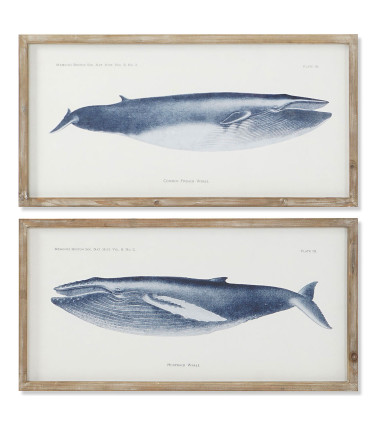 Set de 2 cadres décoratifs baleines 70x2.5x35cm