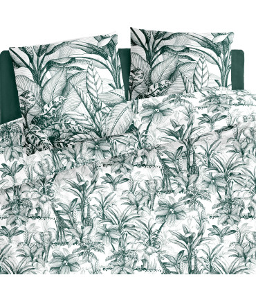 Parure de lit imprimée jungle 100% coton vert et blanc 240x220cm