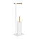 Dérouleur papier toilette + brosse WC en métal blanc et bambo