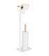 Dérouleur papier toilette + brosse WC en métal blanc et bambo