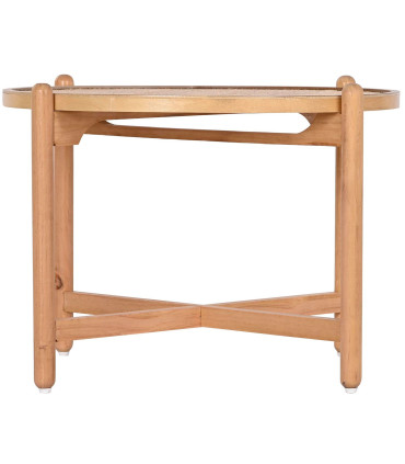 Table basse ronde en bois et cannage rotin 66x66x45cm