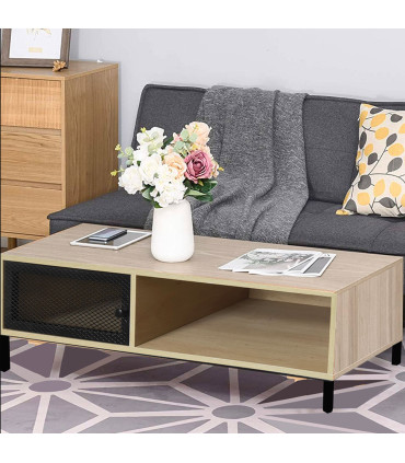 Table basse bois et métal noir 110x50x36cm
