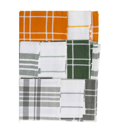 Set de 9 torchons 100% coton blanc, jaune, vert, gris 45x70cm