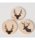 Set de 3 dessous de verres ronds en hêtre motifs cerfs 10x10x1cm