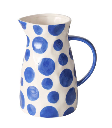 Pichet à eau ou jus de fruit en céramique blanc et bleu 2L