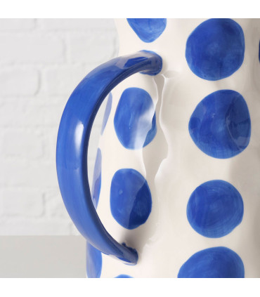 Pichet à eau ou jus de fruit en céramique blanc et bleu 2L
