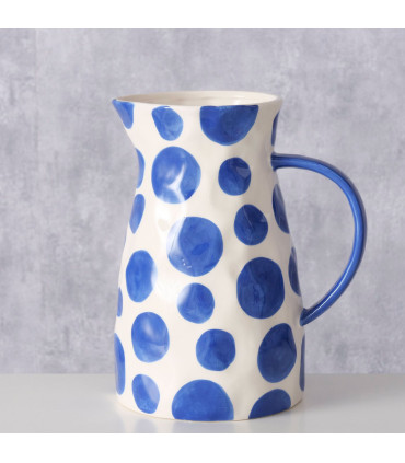 Pichet à eau ou jus de fruit en céramique blanc et bleu 2L