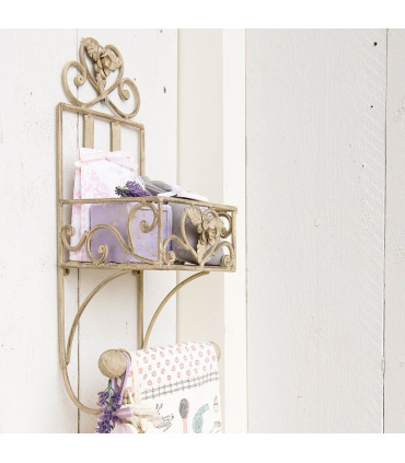 Dérouleur papier toilette en métal beige avec étagère 20x15x43cm