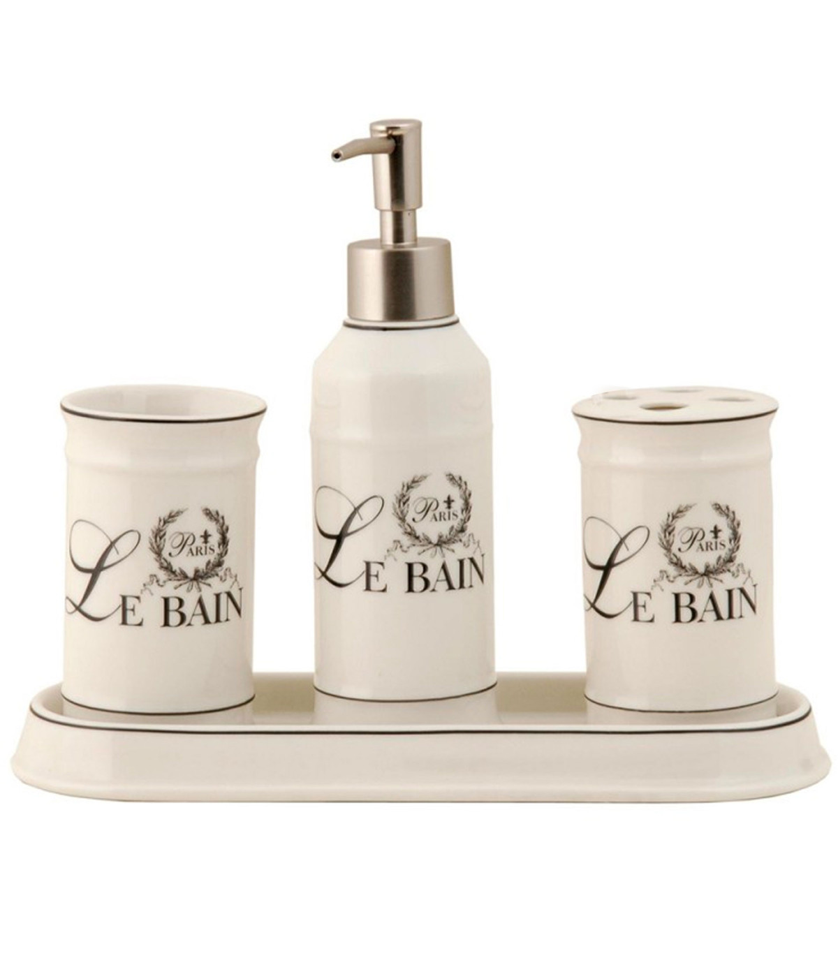 Ensemble Accessoires Salle De Bain 4 Pièces En Céramique Blanche - Shabby Chic